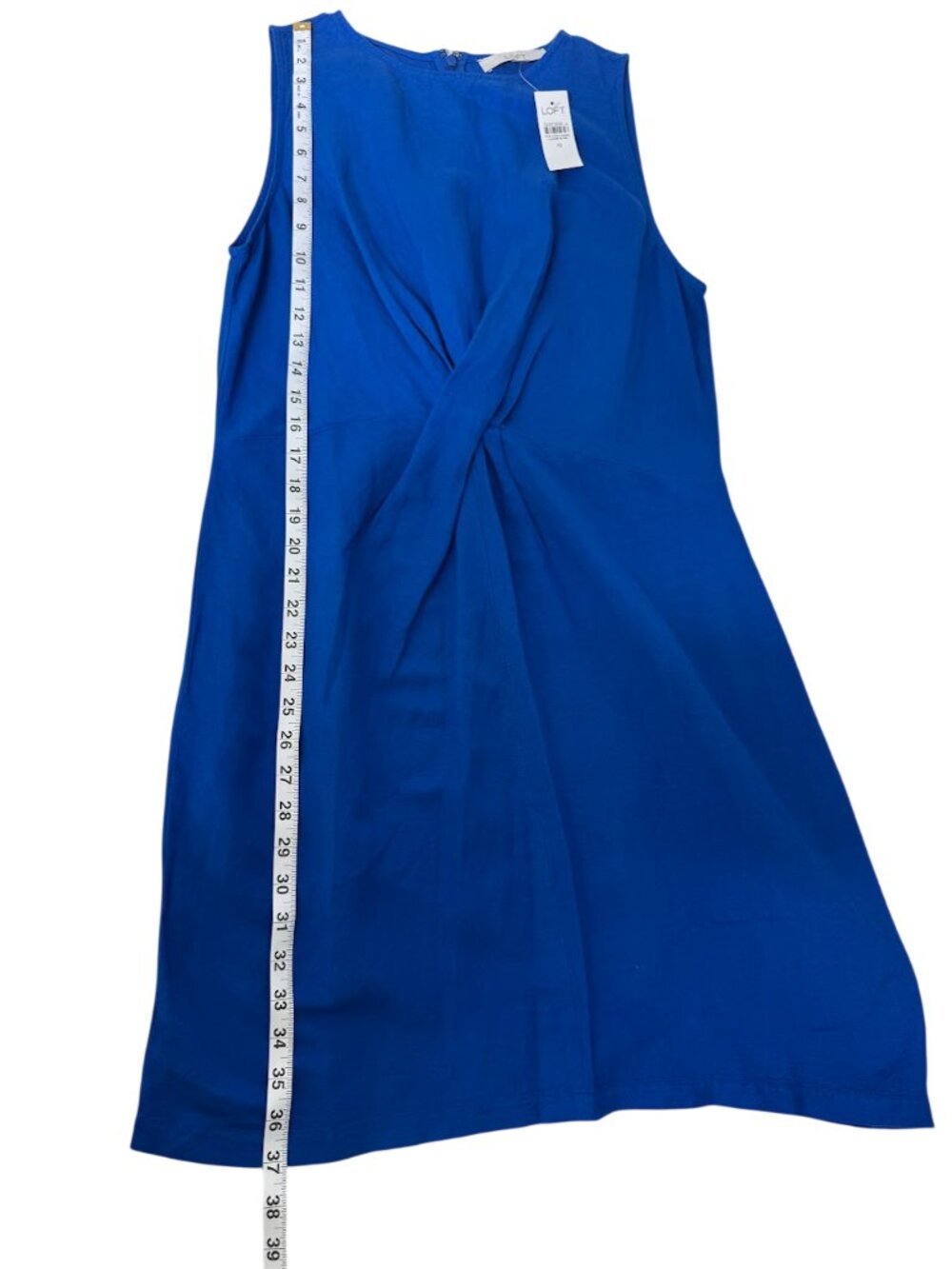 LOFT Linen Blend Twist Front Mini Dress Blue Sleeveless Size 10 NWT - Picture 7 of 9